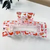Pinza para el pelo con estampado de amor transfronterizo, pinza para el pelo grande de tiburón dulce y elegante para la parte trasera de la cabeza, nuevos accesorios para el cabello 2025