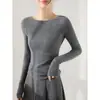 Suéter de Punto de Cuello Redondo de Invierno 2025 para Mujer, de Alta Gama, Hilo del Yangtsé, Sin Costuras, Textura de Lana, Ajuste Delgado, Ropa Interior