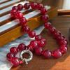En Stock Collar Grande de Cuentas Anudadas 14mm Ágata Roja Natural Rubí Simulado Joyería Simple para Mujeres