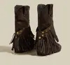 Botas Vaqueras Occidentales Melaleuca para Mujer 2026 Botas Adelgazantes Retro para Mujer Borla Estilo Páramo Punta Fina Tacón Grueso Botas de Moda