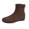 Botas Elásticas Retro Camurça Bico Diviso Salto Escondido Femininas 2026 Nova Moda Botas Curtas de Cano Curto Botas Chelsea de Cano Curto