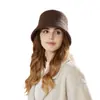 Gorros de Otoño e Invierno para Mujer, Gorro de Lana Tejido Versátil de Color Sólido, Sombrero de Pescador que Adelgaza el Rostro, Gorro Tipo Cubeta Cálido con Forro de Forro Polar para Circunferencia de Cabeza Grande