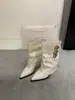 Versión de piel de oveja~Botas largas blancas estilo francés para mujer, punta fina, tacón de cuña, diseño plisado, a la moda y moderno, perfectas para combinar con pantalones
