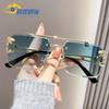 Gafas de Sol de Moda con Cabeza de Leopardo Europeas y Americanas Nuevas Transfronterizas para Mujer Metal Doble Puente Borde Cortado Montura Sin Marco Gafas de Sol para Hombre