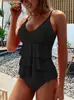 Traje de baño de color sólido para mujer 2025 Europeo y Americano Comercio Exterior Sexy con Tirantes Bikini Protector Solar para el Vientre Traje de Baño Vacaciones Ocio