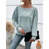 Suéter de Malha Patchwork Gola Redonda Manga Longa Cor Sólida Casual Confortável Estilo Novo Outono e Inverno Amazon Transfronteiriço Europeu e Americano para Mulheres