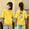 Camiseta de Manga Longa para Meninas, Novo Estilo Outono 2026, Camiseta Básica Casual Duas em Uma Infantil, Top 100% Algodão para Bebês Meninas