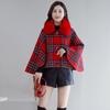 Leite de mamão outono e inverno novo coreano solto emagrecimento xadrez lança poncho jaqueta com colarinho de lã moda