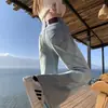 Jeans retrô de cintura alta, elástico, microflare para mulheres, novo 2025, corte slim, não gruda no corpo, emagrecimento, calça bootcut de comprimento total