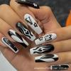 Uñas postizas para adulto transfronterizas, acabado brillante, letras europeas y americanas en blanco y negro, parche de uñas de flores, arte de uñas desmontable
