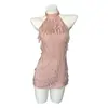 Yeqin lingerie sexy estilo francês vestido com franjas e fenda lateral para mulheres, gola halter, estilo socialite elegante qqny roupa de garota quente 7824