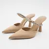 Zapatos de Mujer Talla Grande Cruzados Europeos y Americanos Nuevos de Verano 2025 Casuales con Pedrería Punta Fina Tacón de Aguja Zapatillas de Tacón Alto para Mujer
