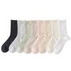 Medias Finas de Seda para Mujer de Verano, a Media Pantorrilla, Blanco Hielo, Postparto, Fruncidas, de Malla, Sin Costuras, Calcetines Largos Estilo Ballet para Verano
