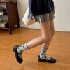 Calcetines de punto redondo de madera estilo coreano para mujer, calcetines de media pantorrilla, otoño, nuevos de algodón, temperamento de niña, combinan con todo, calcetines de felpa de lunares