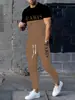 Moda Casual Europeia e Americana Temu 2025 Transfronteiriça Conjunto de Camiseta de Manga Curta e Calça Longa Masculina com Estampa Gradiente de Letras