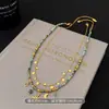 Collar Capa de Girasol con Cuentas de Piedra Natural de Gama Alta, Cadena para Suéter de Lujo Ligero, Elegante Cadena para Clavícula, Cadena para el Cuello para Mujer
