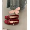Zapatos rojos estilo Mary Jane con plataforma interna para mujer, zapatillas planas de ballet poco profundas con una sola tira, zapatos de abuela