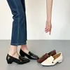 Zapatos de tacón alto de punta cuadrada estilo francés, zapatos nuevos de cuero de tacón medio para commuting, zapatos slip-on simples de cuero genuino para mujer