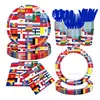 Vajilla para Fiesta Temática Bandera del Nuevo Mundo Transfronteriza Cena Familiar Vasos de Papel Servilletas de Papel Set de Platos de Papel Desechables