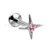 Arete de Joyería de Aleación de Titanio F136 con Estrella de Cuatro Puntas Incrustada con Circonita 5A Cuerpo de Titanio G23 Stud para Oreja Hueso de la Oreja Labio