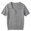 Camiseta de manga corta bordada con cuello polo estilo coreano para mujer, nuevo cárdigan de punto elegante ajustado para el verano 2026