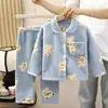 Conjunto de Pijama Infantil Forrado com Lã Espessado Meninos Flanela Meninas Quente Roupa de Casa Conjunto Cardigan Roupa Infantil para Bebês