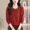 Suéter de Punto de Moda 2026 Primavera y Otoño para Mujer, Elegante para Madres, Tallas Grandes, Rejuvenecedor, Corte Holgado, Cintura con Lazo, Top Versátil