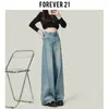 Jeans Vintage de Cor Clara com Pernas Largas para Mulheres Tendência Versátil Verão Cintura Alta Reto Caimento Comprimento Total Calças