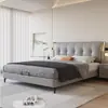 Cama Moderna Simple de Piel Genuina Cama Doble Cabecero Tapizado de Lujo Ligero Italiano Cara Sonriente Cama de Piel Recámara Principal de Celebridad de Internet Cama Grande