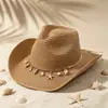 Nuevo Sombrero de Paja de Ala Ancha 2026 para Mujer con Cadena de Concha y Estrella de Mar, Sombrero de Sol de Playa de Verano