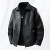 Nueva Chaqueta de Cuero para Hombre, Corte Ajustado, Estilo Delgado para Otoño e Invierno, Informal, Forrada de Felpa, Engrosada, Cuello de Solapa, Abrigo para Hombre de Mediana Edad, Nuevo Modelo