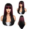Peluca europea y americana de estilo transfronterizo, larga, recta, ligeramente ondulada, con capas y flequillo, disponible para venta al por mayor desde el fabricante