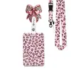Portatarjeta de Identificación Acrílico con Purpurina, Fácil de Sacar, Impresión UV, con Clip Giratorio de Insignia Estampado de Leopardo y Correa para Tarjetas de Campus, en Stock