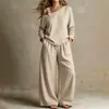 Otoño 2026 Nueva Ropa de Mujer Comercio Transfronterizo Europeo y Americano Estilo Casual Perezoso Color Sólido Hombro Descubierto Pantalones Largos Conjunto de Dos Piezas