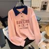 Sudadera con Cuello Polo Talla Grande para Mujer 2026 Chaqueta Primavera y Otoño Camiseta Suelta de Manga Larga para Mujer Top Único Ins