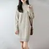 Vestido de Punto 100% Lana para Mujer, Nuevo Estilo Otoño/Invierno, Elegante Cuello Semi Alto, Grueso Vestido Suéter de Punto Trenzado de Moda