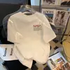 Camiseta para hombre juvenil blanca pura cuello redondo top estampado casual retro Top para pareja usar mismo estilo