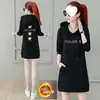 Moda Otoño e Invierno Tallas Grandes Holgado Adelgazante Longitud Media Sudadera para Mujer Casual Forrada de Polar Engrosada con Capucha Vestido Pulóver