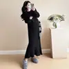 Ropa de maternidad otoño e invierno holgada de moda nuevo estilo purpurina fina engrosado temperamento adelgazante suéter de punto dulce de moda falda de cola de pez