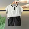 0666 Conjunto de Verano para Niños 2026 Nuevo Estilo Coreano Casual de Manga Corta y Pantalón Corto Conjunto de Dos Piezas para Niños, Delgado Estilo Verano