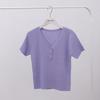 Camiseta Slim com Decote V Estilo Coreano Feminina Manga Curta Malha Base Cor Pura Top Estilo Preppy Primavera e Verão Seda Gelada Malha Liquidação