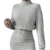 Comercio Exterior Transfronterizo Ropa Europea y Americana para Mujer Amazon 2025 Otoño e Invierno Ajustado Moda Canalé Cuello Alto Bodycon Vestido de Manga Larga