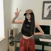 Camisola feminina coreana sem mangas em forma de eu
