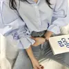 Elegante estilo coreano design de início de outono senso de design nicho listras finas camisa solta feminina simples versátil blusa de manga comprida 16997