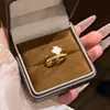 Anillo Ajustable Abierto Retro Francés de Doble Fila con Microincrustación de Circonita de Trébol de Cuatro Hojas para Mujer, Anillo de Dedo con Sensación de Nicho de Alta Gama