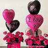 Globo de aluminio de 18 pulgadas con estampado de corazón de melocotón LOVE Día de San Valentín confesión TE AMO en forma de corazón impreso negro al por mayor