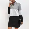 Amazon Comercio Transfronterizo Otoño 2026 Vestido Sudadera Nuevo Estilo Europeo y Americano Cremallera Cuello Alto Vestido con Retazos Negros para Mujer