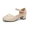 33 Mary Jane 46 Nuevas Sandalias de Comercio Exterior Estilo Nacional 2024 Zapatos con Perlas Sandalias Baotou Hebilla Ropa China Bordado Rosa