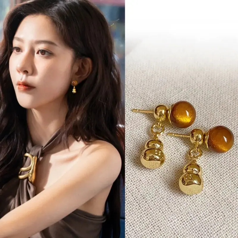 2510079 (1) 925银针金属虎眼石复古秋冬美拉德新
