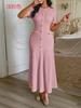 Vestido Largo de Manga Corta con Botones Estilo Simple y Elegante Europeo y Americano Diyun Ropa para Mujer Otoño e Invierno 2025 Sitio Independiente de Amazon